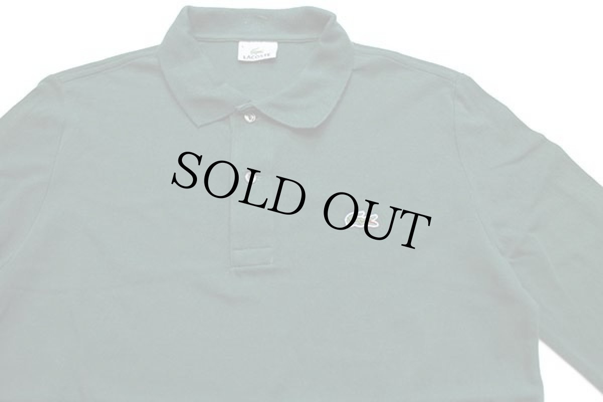 画像3: 00s LACOSTEラコステ ワンポイント コットン 鹿の子 長袖ポロシャツ カスタム 深緑 4★72 (3)