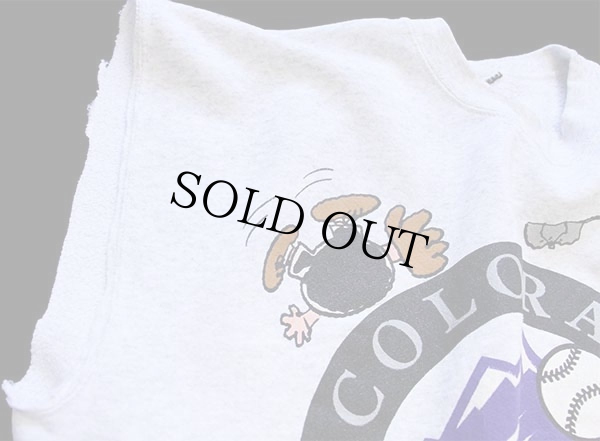 画像6: 90s MLB COLORADO ROCKIES スヌーピー カットオフ ノースリーブ スウェット 杢ライトグレー (6)
