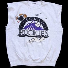 画像1: 90s MLB COLORADO ROCKIES スヌーピー カットオフ ノースリーブ スウェット 杢ライトグレー (1)