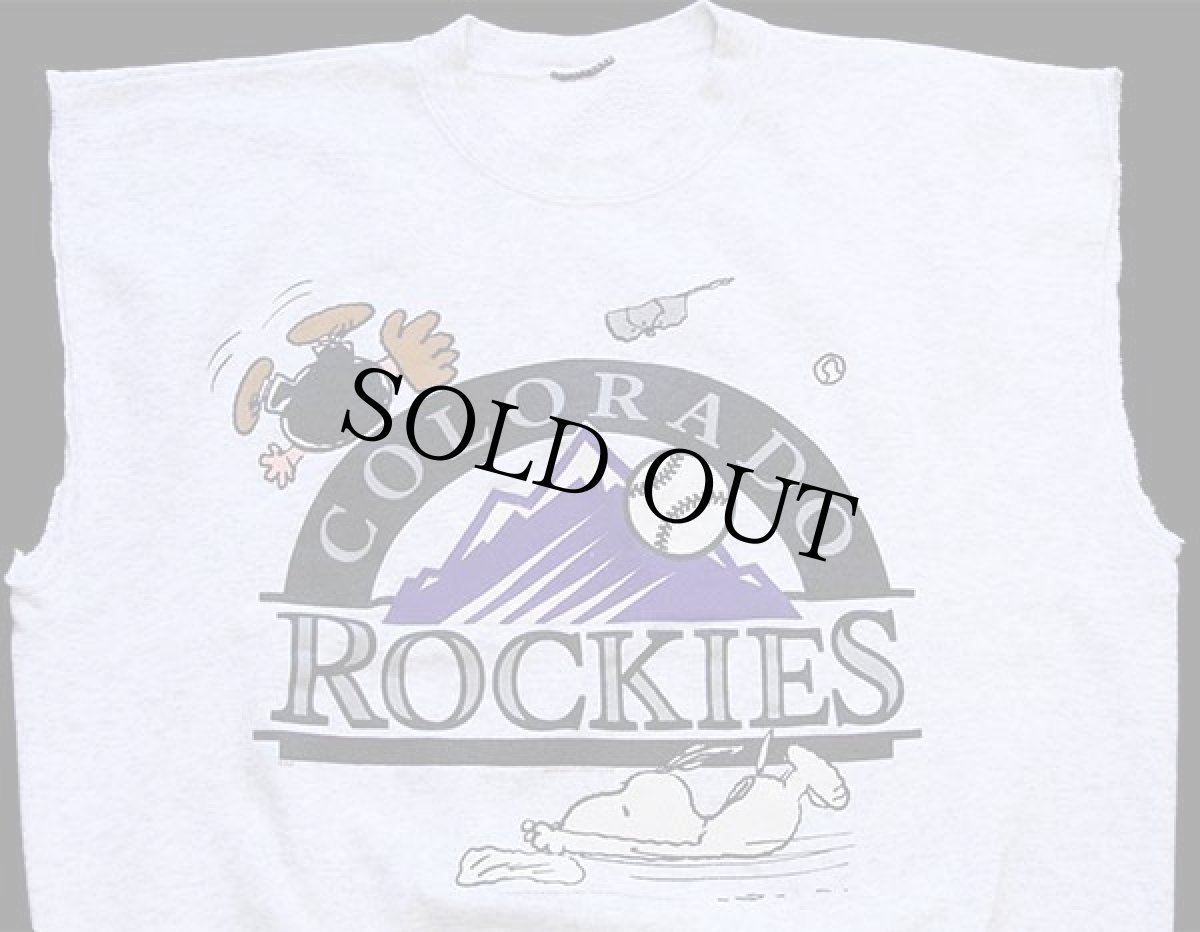 画像3: 90s MLB COLORADO ROCKIES スヌーピー カットオフ ノースリーブ スウェット 杢ライトグレー (3)