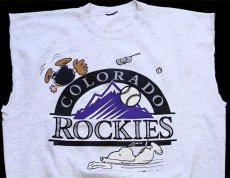 画像3: 90s MLB COLORADO ROCKIES スヌーピー カットオフ ノースリーブ スウェット 杢ライトグレー (3)