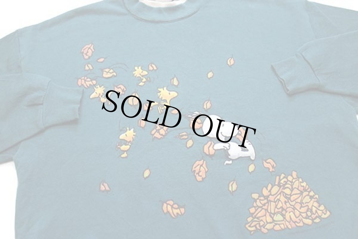 画像3: 90s PEANUTS スヌーピー ウッドストック レイヤードネック スウェット 青緑 XL (3)