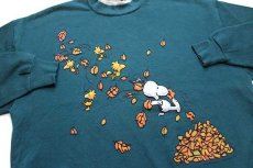 画像3: 90s PEANUTS スヌーピー ウッドストック レイヤードネック スウェット 青緑 XL (3)