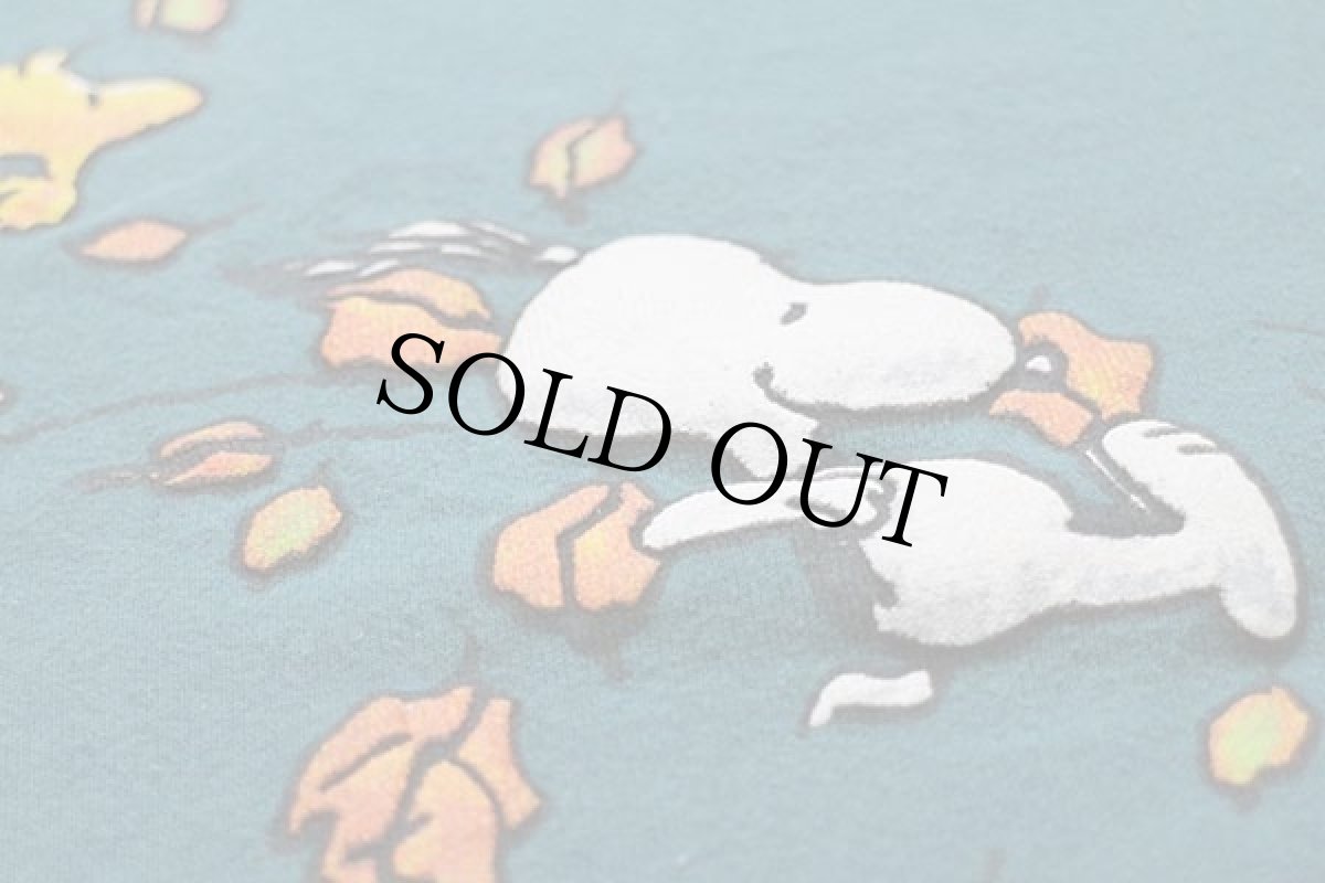 画像4: 90s PEANUTS スヌーピー ウッドストック レイヤードネック スウェット 青緑 XL (4)