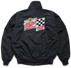 画像1: 90s USA製 Miller HIGH LIFE RACING TEAM チェッカーフラッグ 刺繍 ナイロンジャケット 黒 M (1)