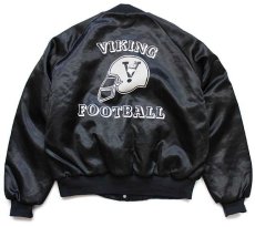 画像1: 90s USA製 NORTH POSEY VIKINGS FOOTBALL アメフト 両面プリント キルティングライナー ナイロンスタジャン 黒 L (1)