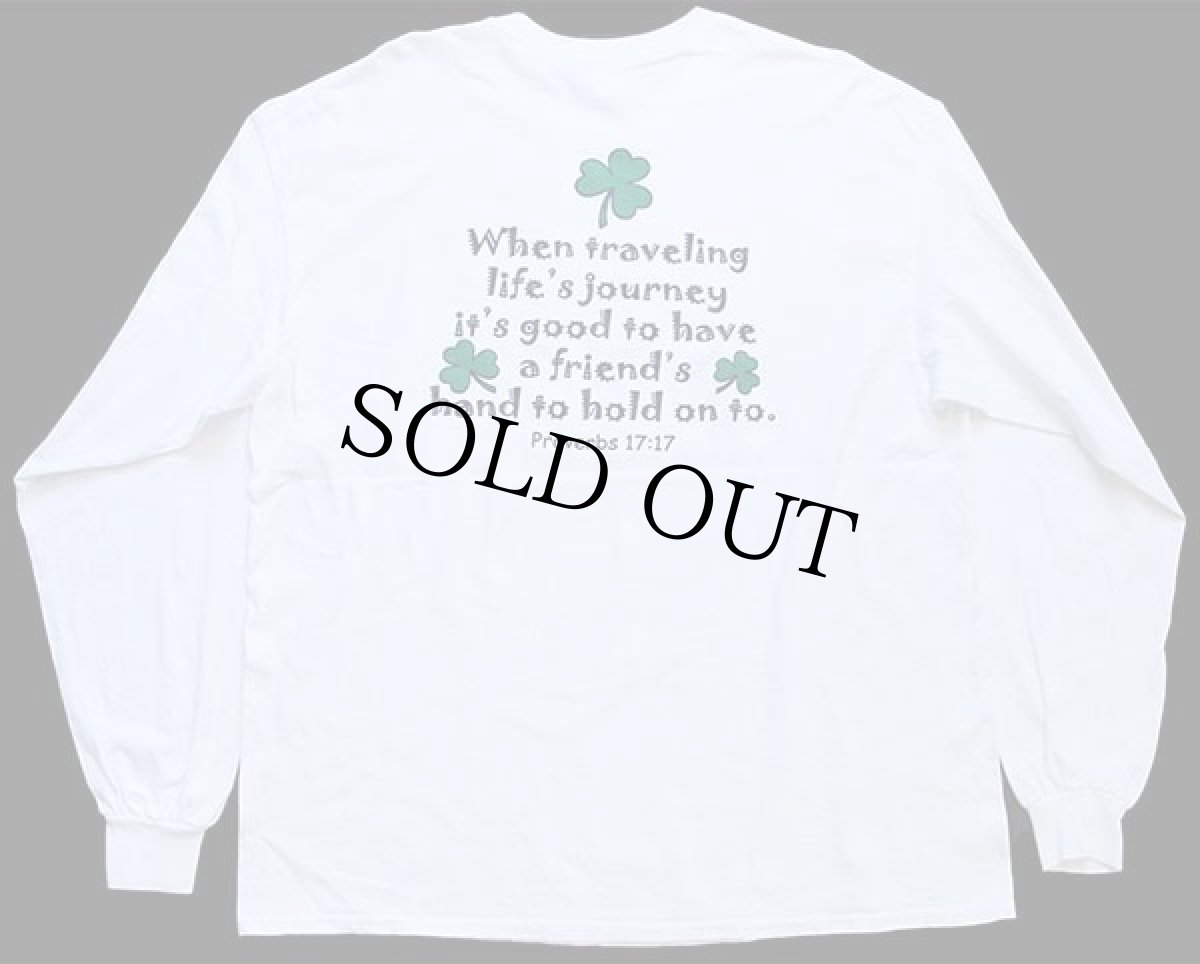 画像2: IRISH クローバー 両面プリント コットン 長袖Tシャツ 白 XL (2)