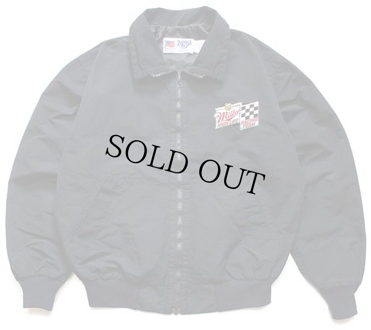 画像2: 90s USA製 Miller HIGH LIFE RACING TEAM チェッカーフラッグ 刺繍 ナイロンジャケット 黒 M (2)