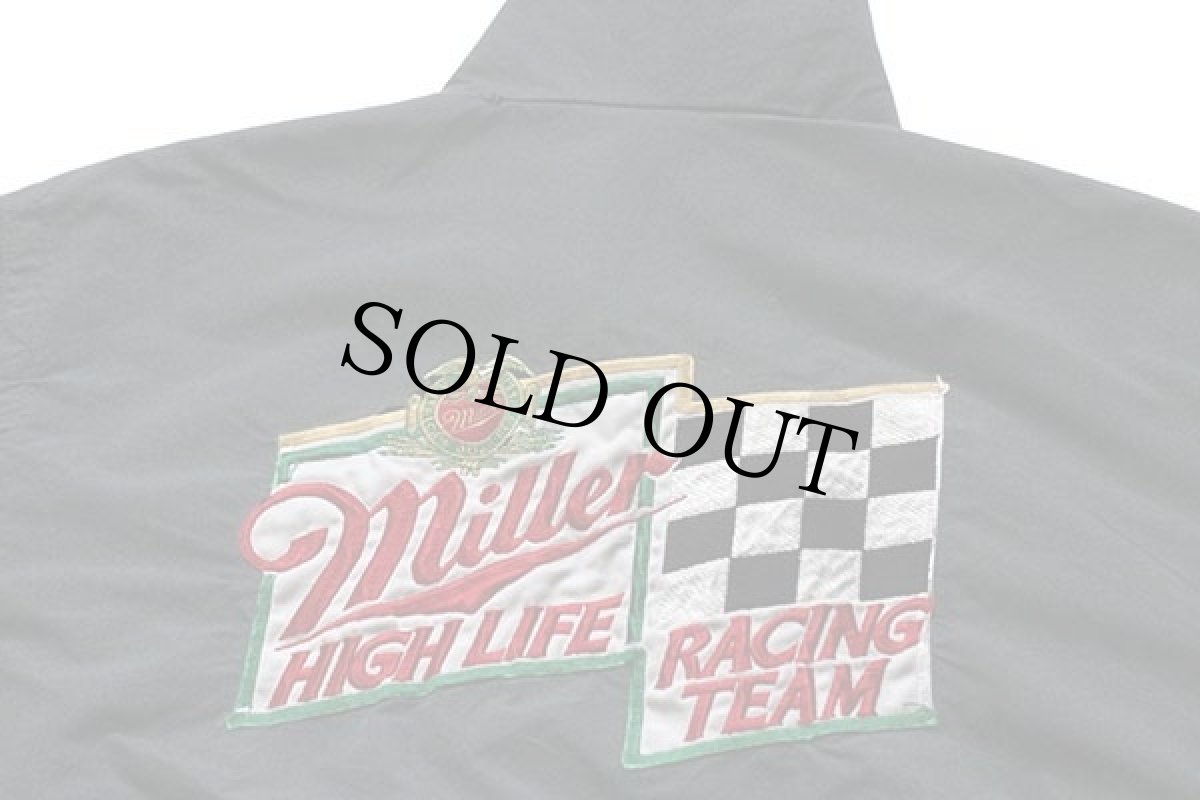画像3: 90s USA製 Miller HIGH LIFE RACING TEAM チェッカーフラッグ 刺繍 ナイロンジャケット 黒 M (3)