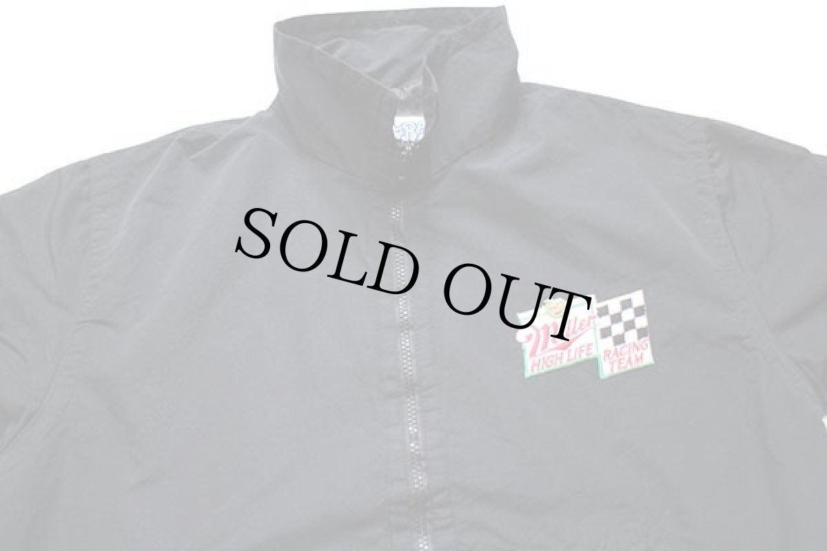 画像4: 90s USA製 Miller HIGH LIFE RACING TEAM チェッカーフラッグ 刺繍 ナイロンジャケット 黒 M (4)