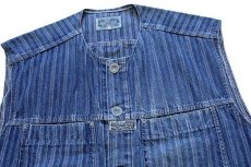 画像3: 80s Levi'sリーバイス HARDWEAR JEANS ノーカラー ランダムストライプ ショート丈 デニムベスト M★ユーロ (3)