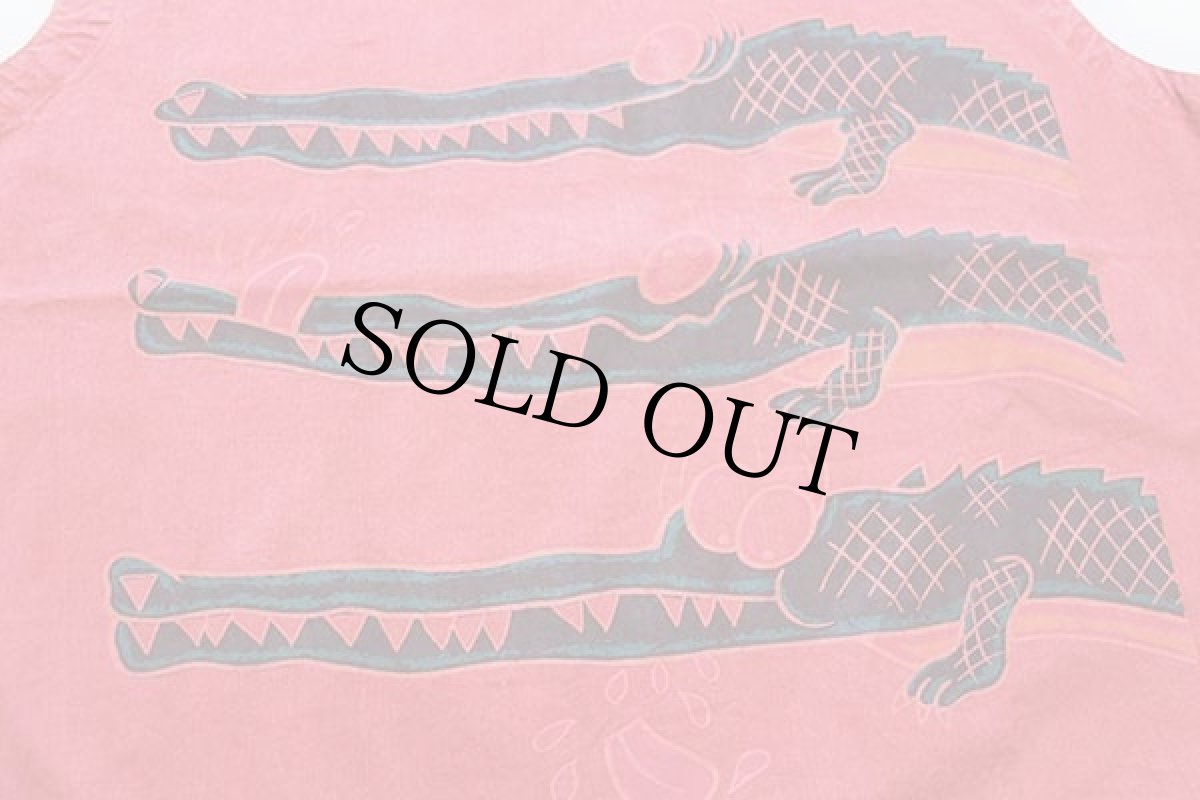 画像3: 80s UNKNOWN ワニ バックプリント パチポケ コットンポプリン ベスト パーカー 薄赤 44 (3)