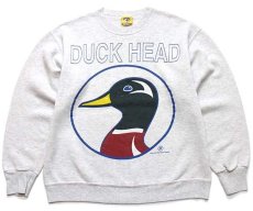 画像1: 90s USA製 DUCK HEAD カモ ビッグロゴ スウェット 杢ライトグレー L (1)