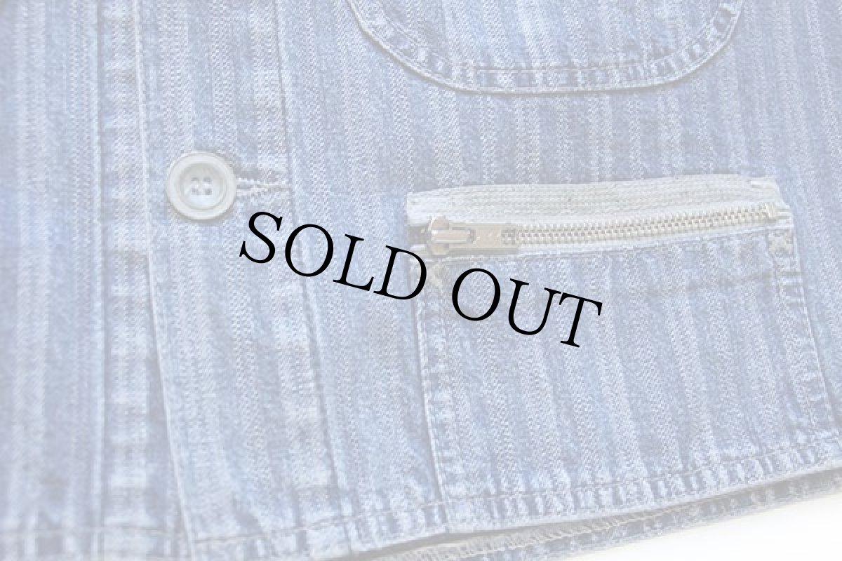 画像5: 80s Levi'sリーバイス HARDWEAR JEANS ノーカラー ランダムストライプ ショート丈 デニムベスト M★ユーロ (5)