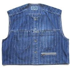 画像1: 80s Levi'sリーバイス HARDWEAR JEANS ノーカラー ランダムストライプ ショート丈 デニムベスト M★ユーロ (1)