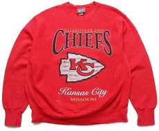 画像1: 90s USA製 Leeリー NFL KANSAS CITY CHIEFS ビッグロゴ リバースウィーブ スウェット 赤 XL (1)