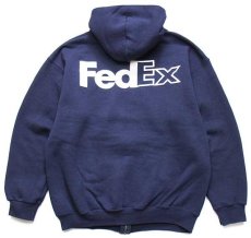 画像1: 00s DISCUS FedExフェデックス ロゴ 両面プリント スウェット ジップパーカー 紺 L (1)