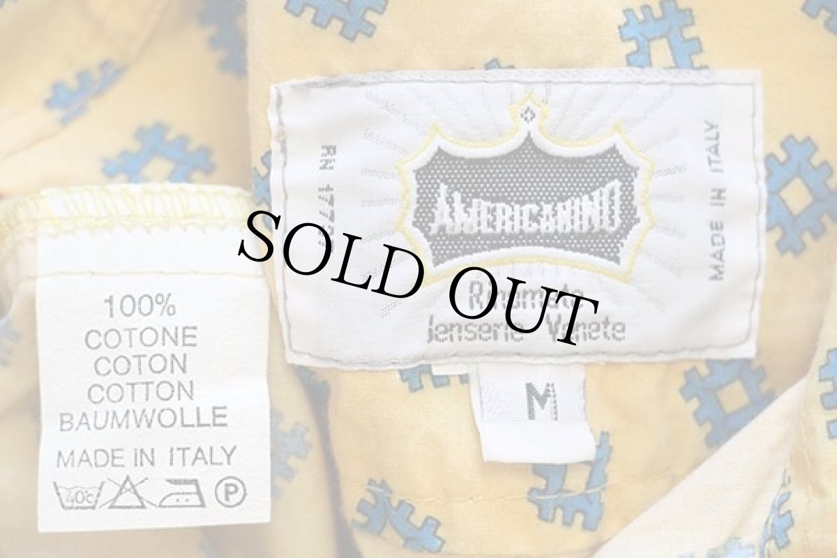 画像4: 90s イタリア製 AMERICANINO 総柄 コットンシャツ 黄×青 M (4)