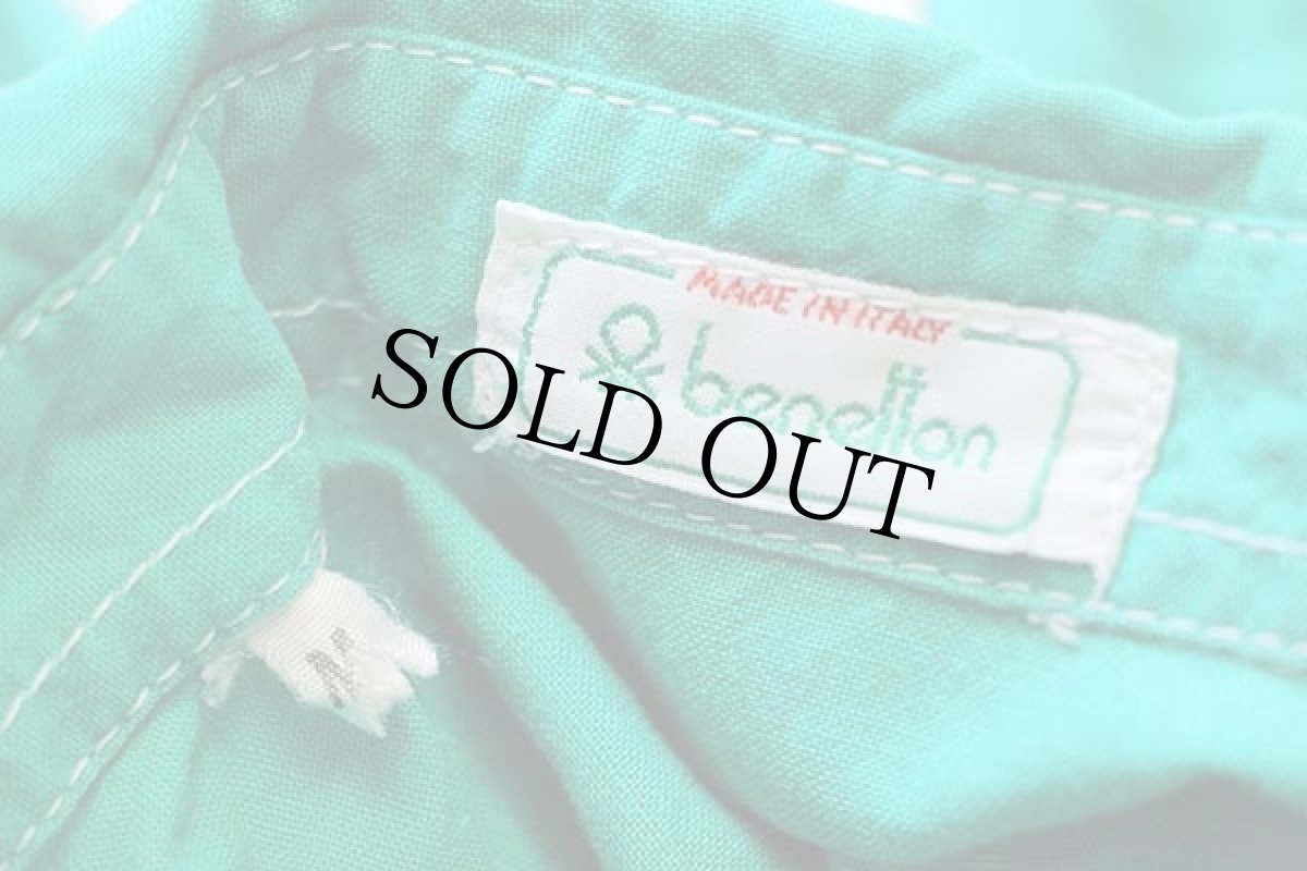 画像4: 80s イタリア製 benettonベネトン 無地 コットンシャツ ライトグリーン M (4)