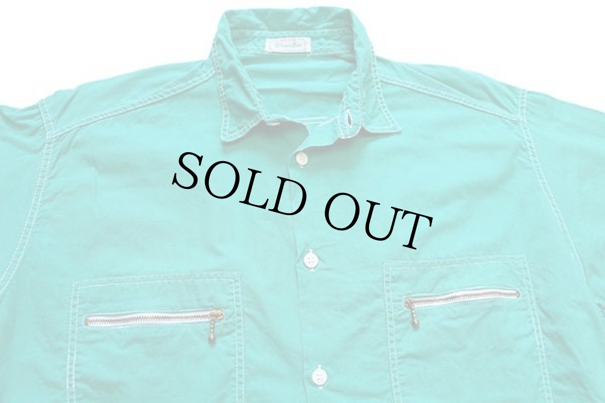 画像3: 80s イタリア製 benettonベネトン 無地 コットンシャツ ライトグリーン M (3)