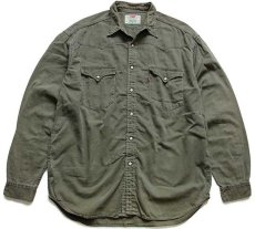 画像1: 90s Levi'sリーバイス カラーデニム ウエスタンシャツ グリーングレー XL★ユーロ (1)