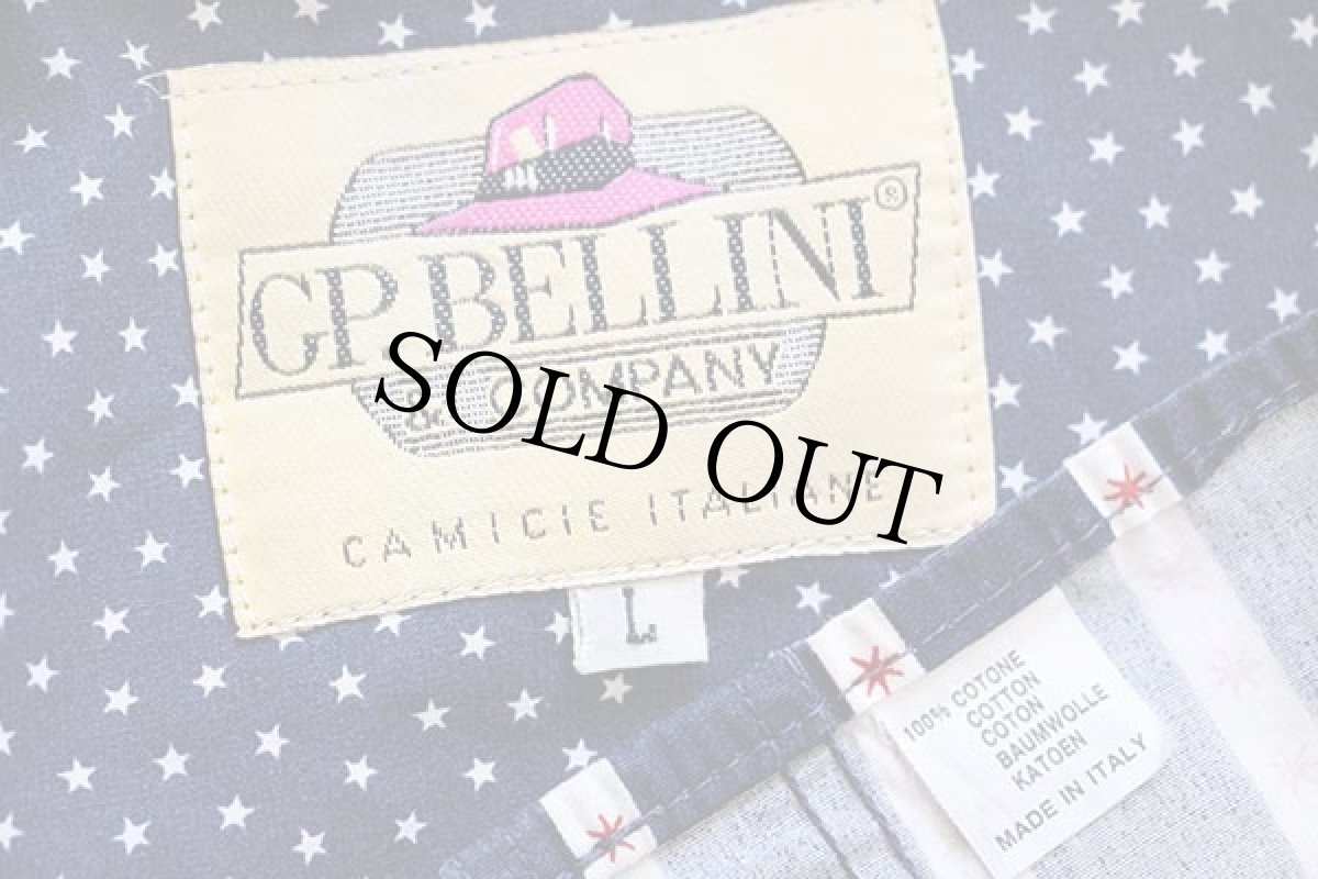 画像4: 90s イタリア製 GP.BELLINI スター総柄×ストライプ 切り替え コットンシャツ 紺×白×赤 L (4)