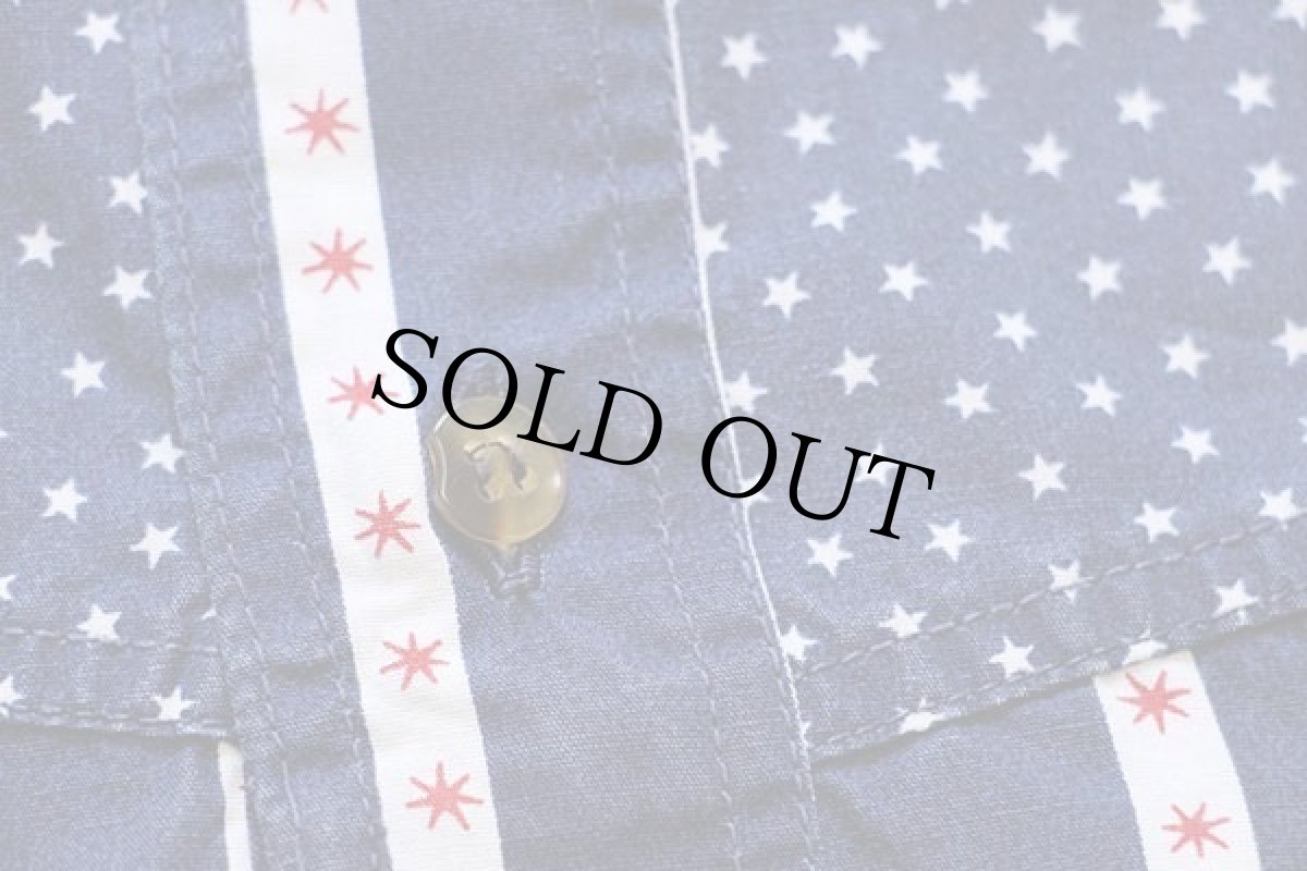 画像5: 90s イタリア製 GP.BELLINI スター総柄×ストライプ 切り替え コットンシャツ 紺×白×赤 L (5)