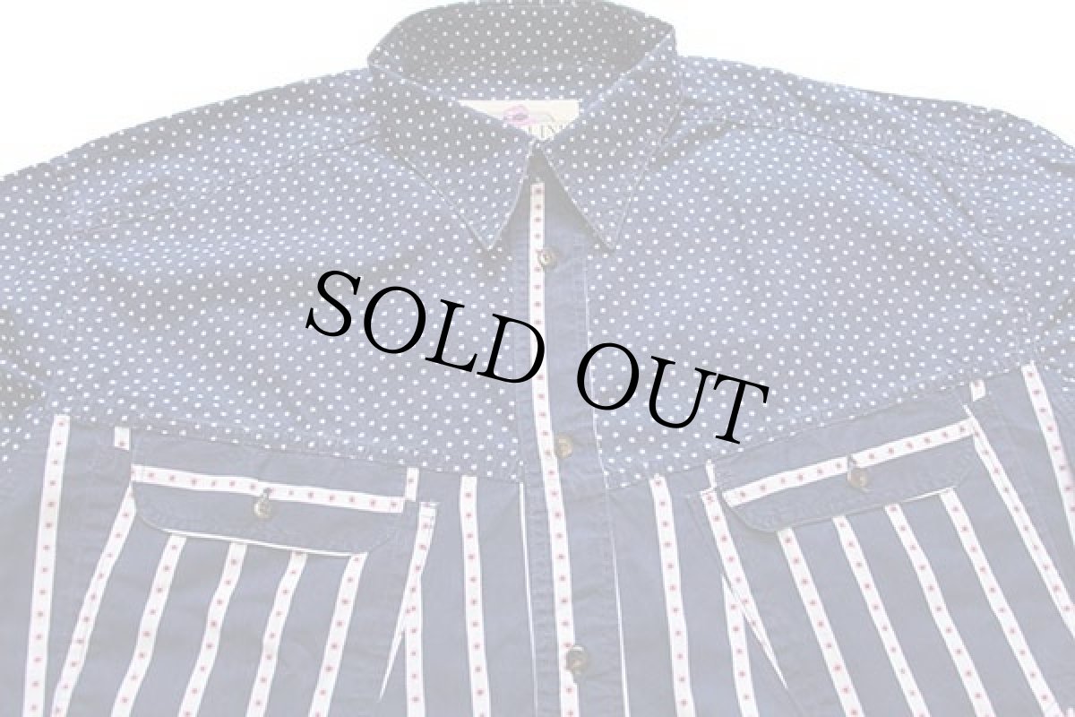 画像3: 90s イタリア製 GP.BELLINI スター総柄×ストライプ 切り替え コットンシャツ 紺×白×赤 L (3)