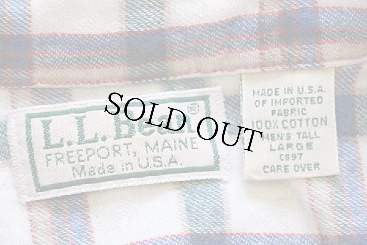 画像4: 80s USA製 L.L.Bean チェック ボタンダウン コットン ライトネルシャツ L-T (4)