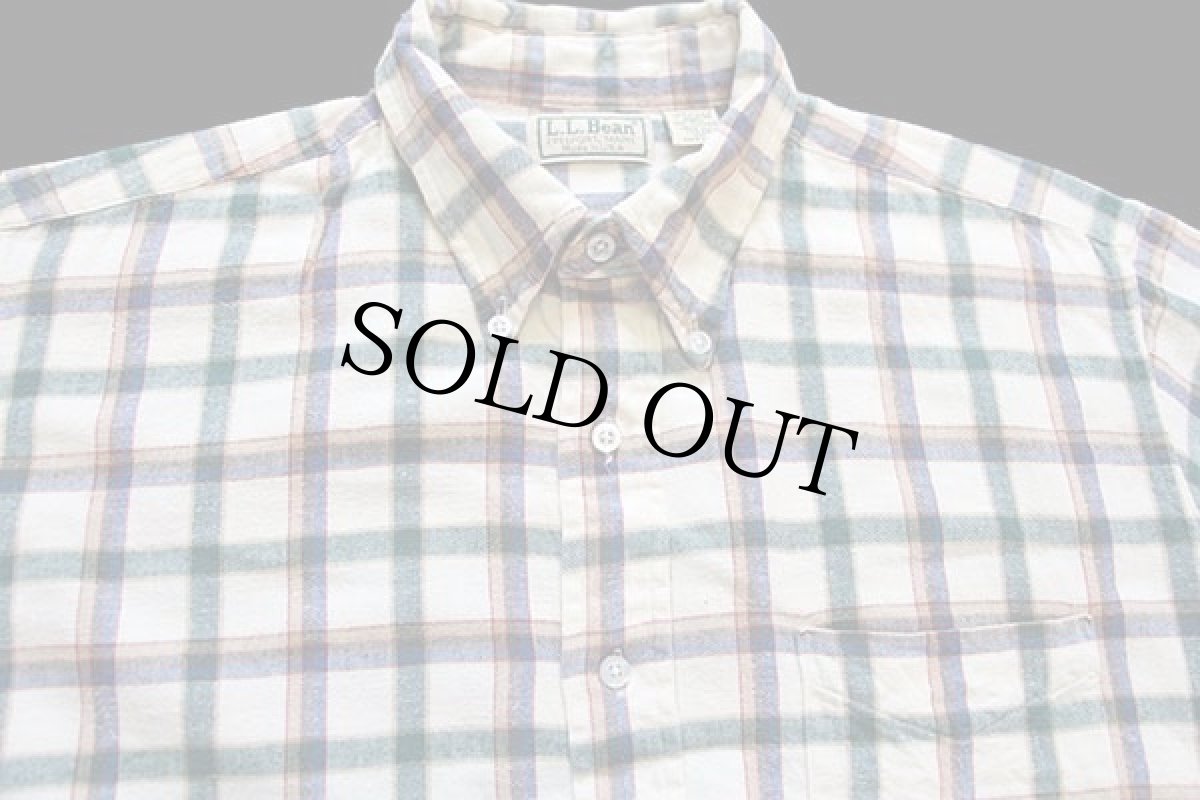 画像3: 80s USA製 L.L.Bean チェック ボタンダウン コットン ライトネルシャツ L-T (3)