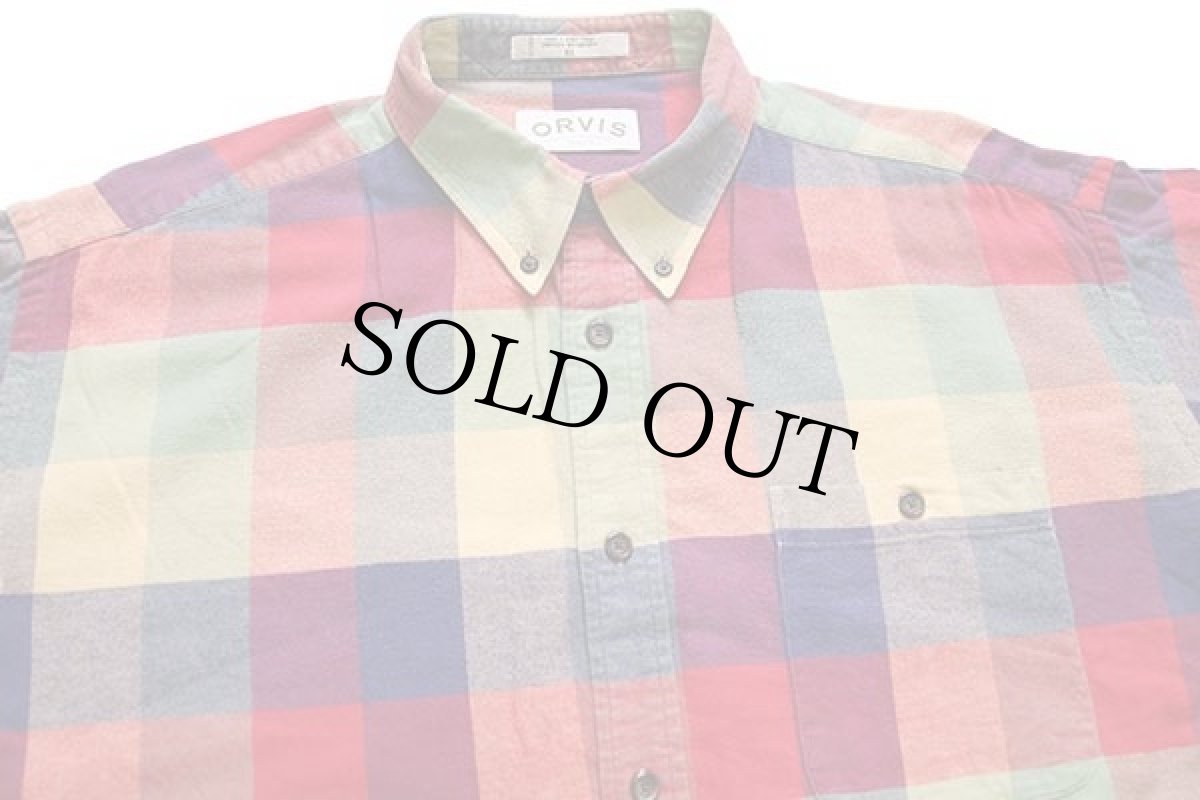 画像3: 00s ORVISオービス ブロックチェック ボタンダウン コットン ライトネルシャツ★特大 インド綿 (3)