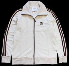 画像1: 90s adidasアディダス トレフォイル ロゴ刺繍 ハイネック トラックジャケット アイボリー×茶 L★ジャージ (1)