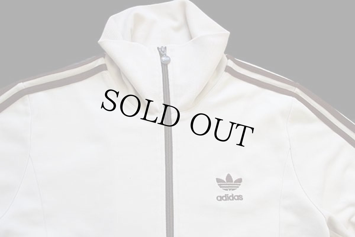 画像3: 90s adidasアディダス トレフォイル ロゴ刺繍 ハイネック トラックジャケット アイボリー×茶 L★ジャージ (3)