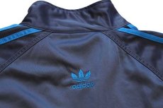 画像4: 00s adidasアディダス トレフォイル ロゴ刺繍 ツートン 切り替え リブライン トラックジャケット 青×グレー★ジャージ (4)