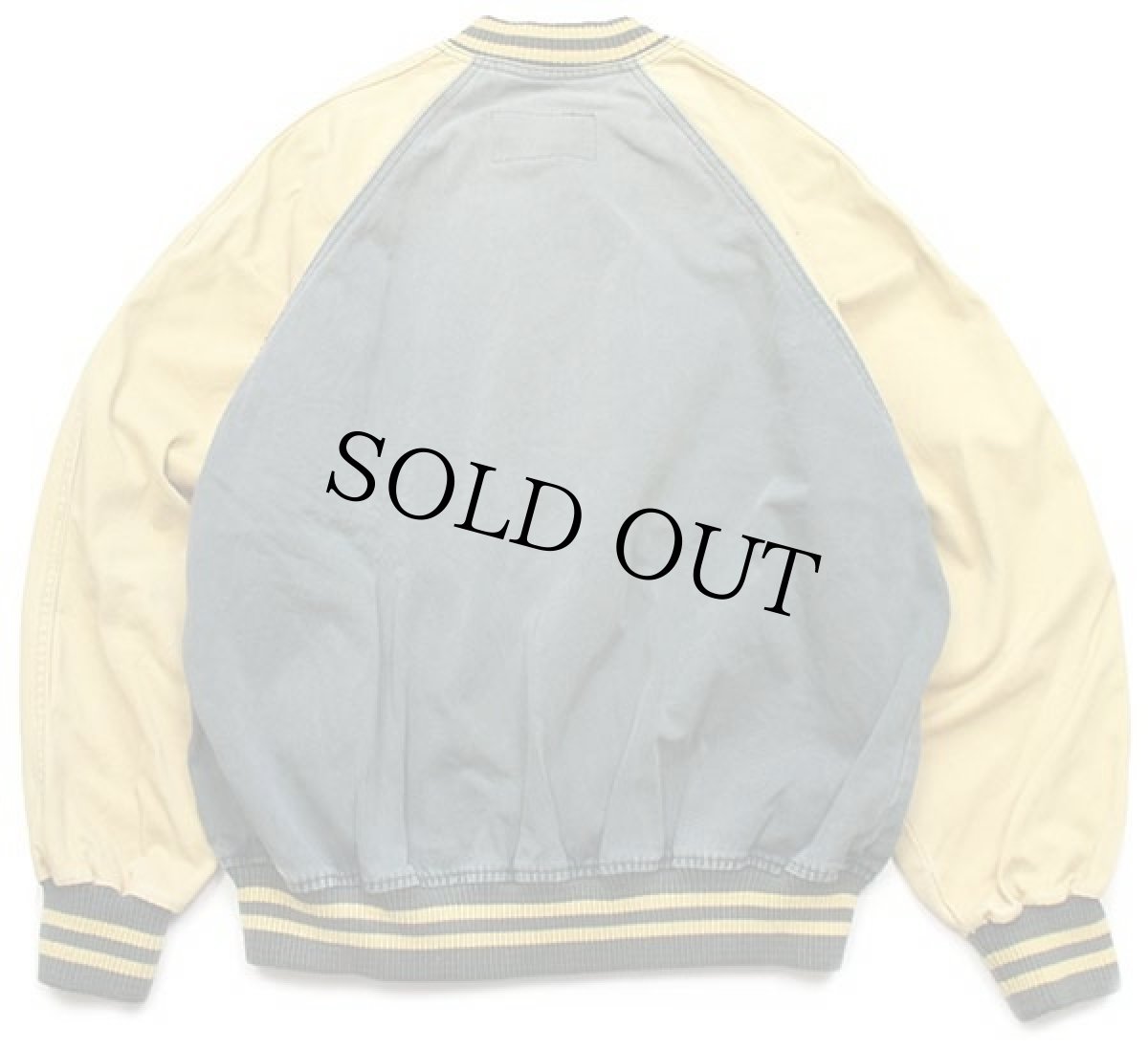 画像2: 90s カナダ製 international DENIM Jeep College 刺繍 ツートン 切り替え カラーデニムスタジャン フェード XL (2)