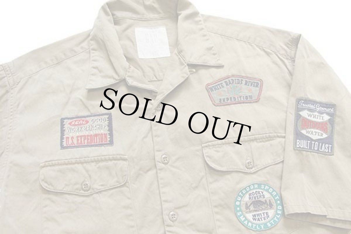 画像3: 00s GAPギャップ パッチ付き 半袖 コットンツイル オープンカラーシャツ 濃カーキ (3)