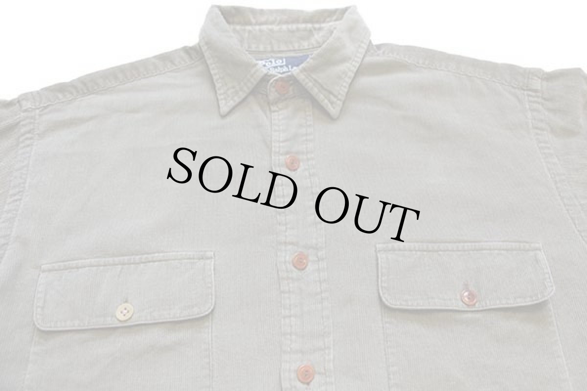 画像3: 90s ラルフローレン コットン コーデュロイシャツ グリーングレー (3)