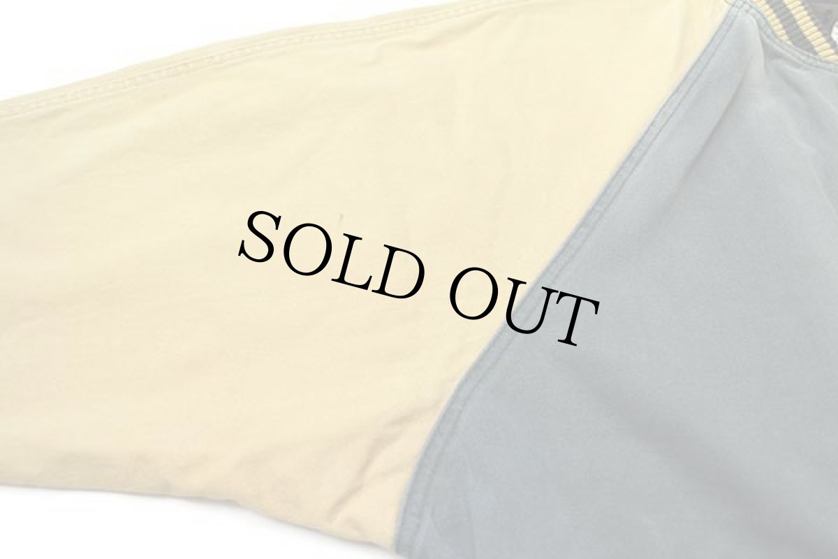 画像6: 90s カナダ製 international DENIM Jeep College 刺繍 ツートン 切り替え カラーデニムスタジャン フェード XL (6)