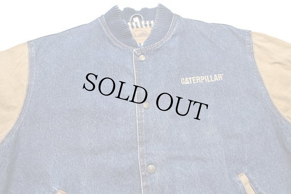画像3: 90s CAT CATERPILLAR キャタピラー 刺繍 ストライプライナー ツートン 切り替え デニムジャケット L (3)