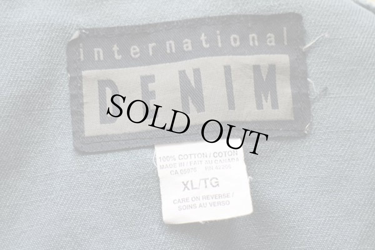 画像4: 90s カナダ製 international DENIM Jeep College 刺繍 ツートン 切り替え カラーデニムスタジャン フェード XL (4)