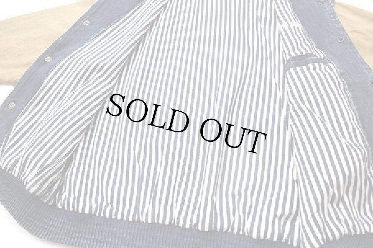 画像5: 90s CAT CATERPILLAR キャタピラー 刺繍 ストライプライナー ツートン 切り替え デニムジャケット L (5)