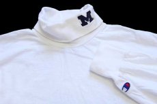 画像3: 90s USA製 Championチャンピオン M 刺繍 タートルネック コットン 長袖Tシャツ 白 M (3)