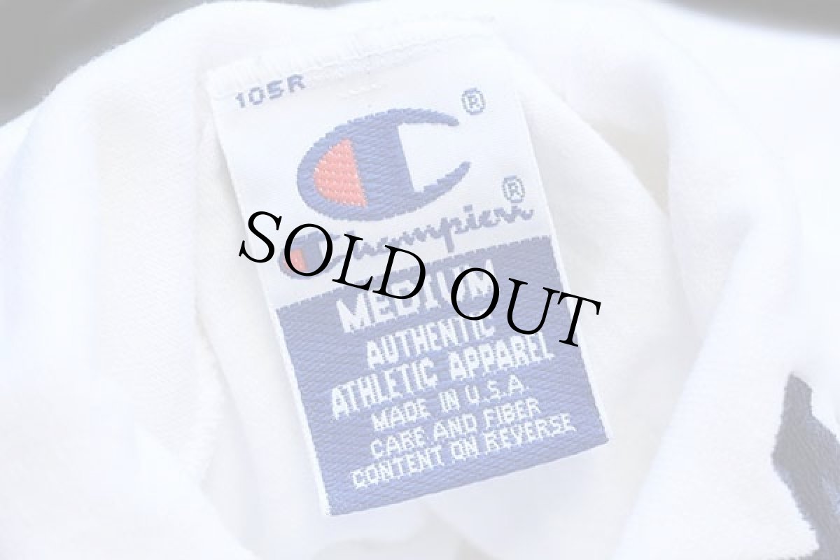 画像4: 90s USA製 Championチャンピオン M 刺繍 タートルネック コットン 長袖Tシャツ 白 M (4)