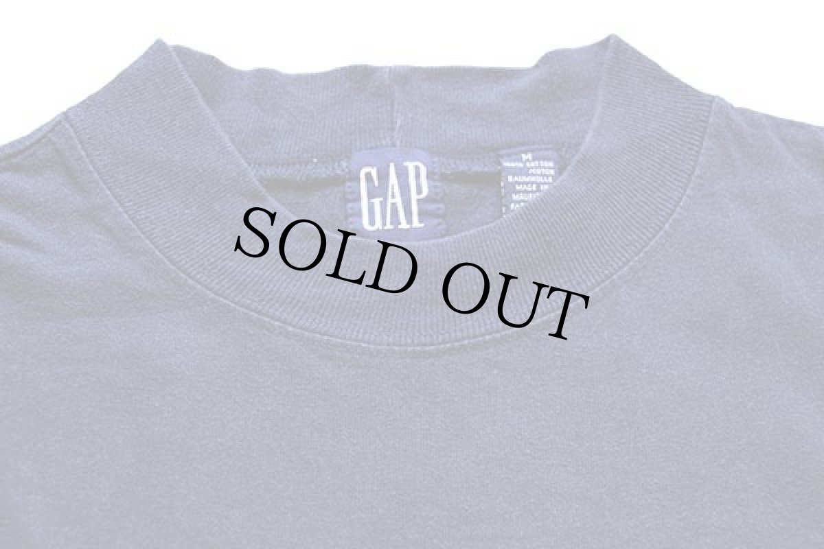 画像5: 90s GAPギャップ モックネック 無地 コットン ポケットTシャツ 紺 M (5)