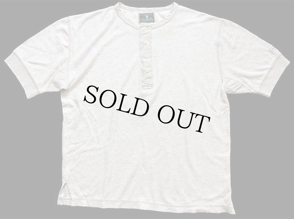 画像2: 90s イタリア製 GYMNASIUM 格子柄ステッチ ヘンリーネック コットン カットソー グレーベージュ S (2)