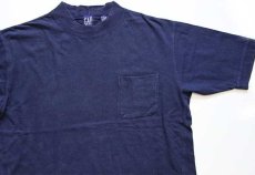 画像1: 90s GAPギャップ モックネック 無地 コットン ポケットTシャツ 紺 M (1)