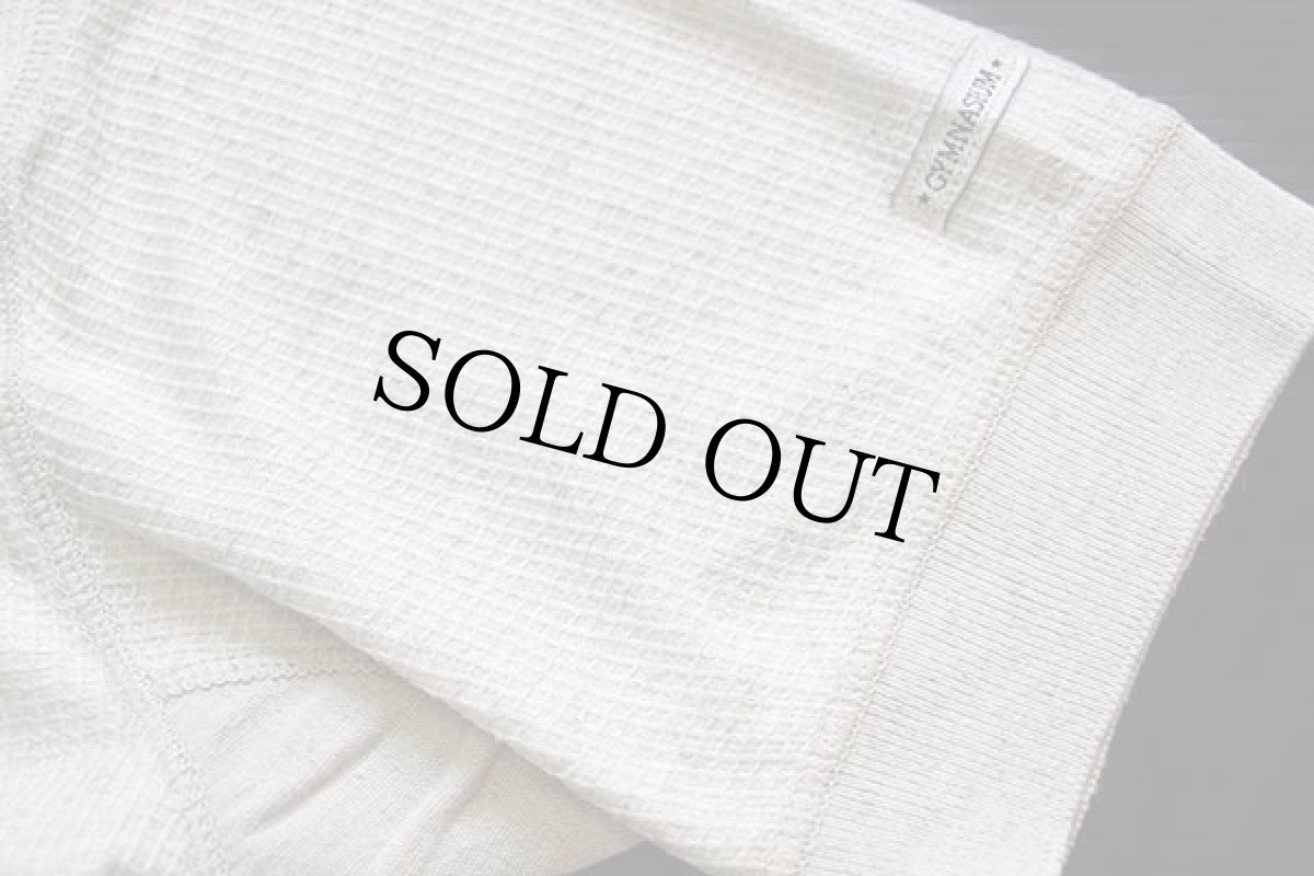 画像6: 90s イタリア製 GYMNASIUM 格子柄ステッチ ヘンリーネック コットン カットソー グレーベージュ S (6)