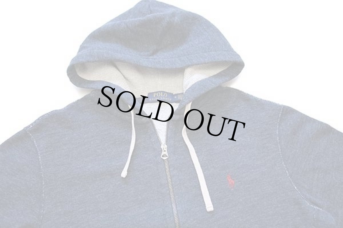 画像3: ポロ ラルフローレン ワンポイント フード裏サーマル スウェット ジップパーカー 杢ネイビー M (3)