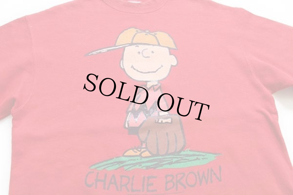 画像4: 90s USA製 CHARLIE BROWN チャーリーブラウン スウェット 赤 L★スヌーピー (4)