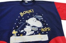 画像4: 80s スヌーピー ウッドストック BONK! HOPS! 発泡プリント ツートン ポケット付き コットン スウェット 紺×赤 (4)